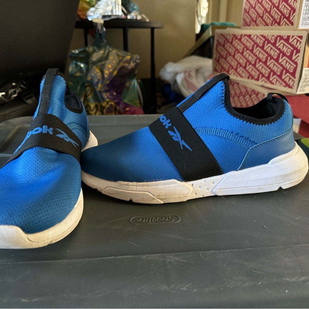 Blue athletic shoes